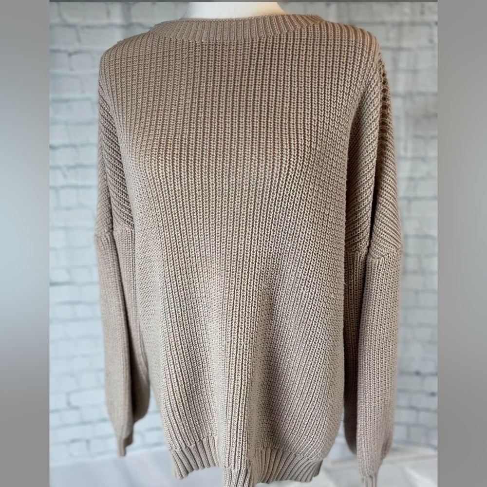 Mazik PREPPY CLASSIC oversized slouchy tan super soft knit‎ sweater size L FP